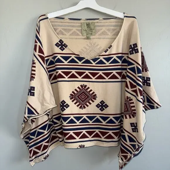 Woman’s Southwest Tribal Geometrical Tunic Top S M Oversized Short Sleeve Flowy - Picture 4 of 9